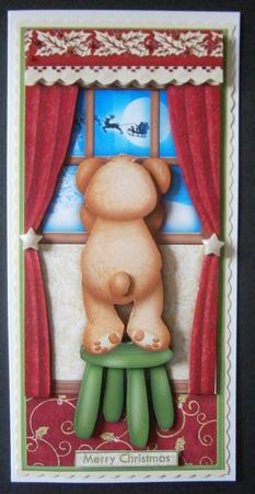 Ted Waiting for Santa Dl or Trifold Topper by Davina Rundle