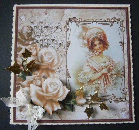 Gentle Lady with Roses Card with Decoupage by Davina Rundle