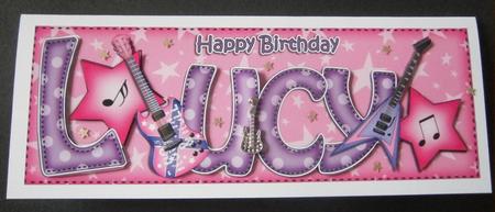 Large Dl Birthday Lucy Guitars 3D Decoupage by Davina Rundle