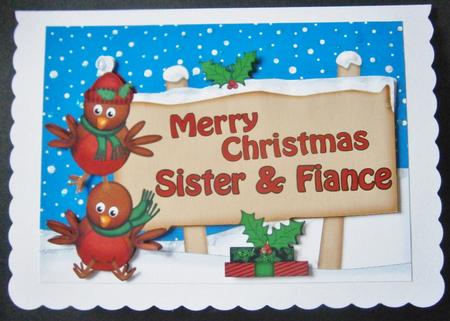 Xmas Sister & Fiance Robins Signpost 5x7 Easicut Decoupage by Davina Rundle
