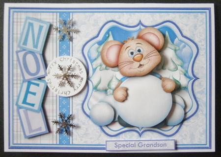 Mouse & Snowball Christmas Card Topper & Decoupage by Davina Rundle