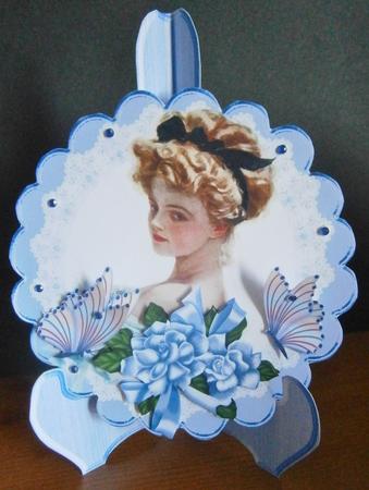 Vintage Lady with Blue Flowers on a Plate & Stand by Davina Rundle
