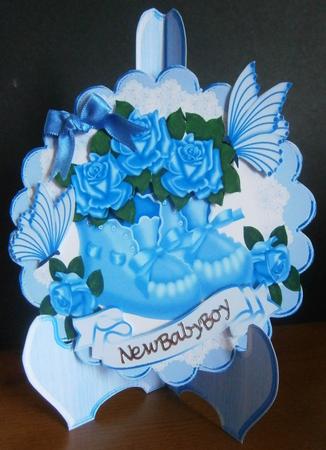 Baby Blue Bootees, with Blue Roses & Butterflies Plate by Davina Rundle