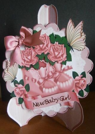 Blush Pink Baby Bootees, with Pink Roses & Butterflies Plate by Davina Rundle