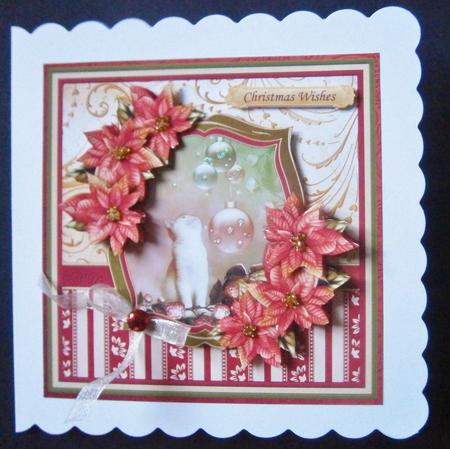 Kitten & Poinsettia Christmas 8x8 Mini Kit with Decoupage by Davina Rundle