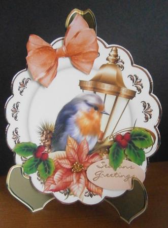 Robin with Lamp, Poinsettias and Bow Plate & Stand by Davina Rundle