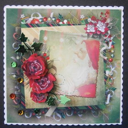 Red Rose and Holly Berries with Decoupage by Davina Rundle