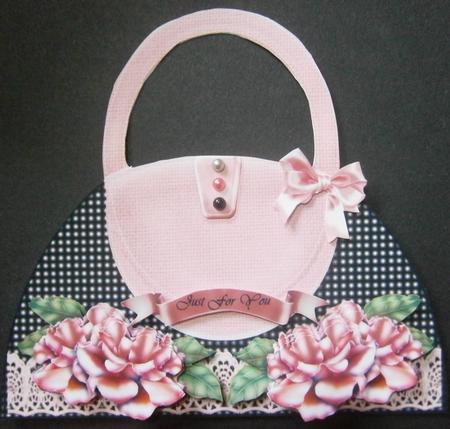 Hand Bag Card Pink Roses & Lace Mini Kit by Davina Rundle