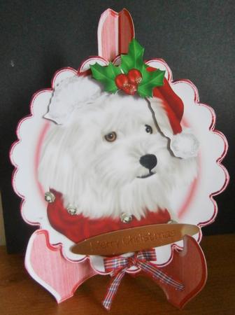 Cute Westie in Santa Hat on Plate & Stand with Holly by Davina Rundle