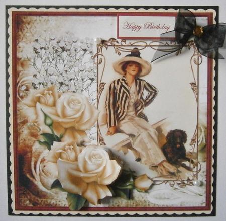 Lady and Her Dog Card with Rose Decoupage by Davina Rundle