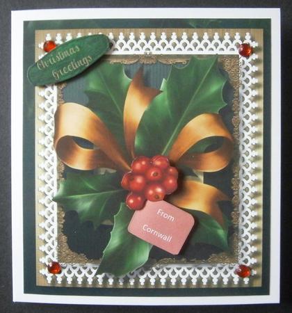 Beautiful Christmas Holly and Gold Bow by Davina Rundle