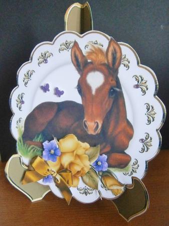 Sweet Little Foal Among the Yellow Roses Plat & Stand by Davina Rundle