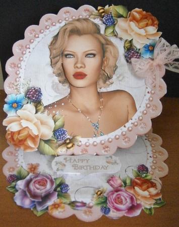 Flower Framed Portrait of Marilyn Scalloped Round Easel Card by Davina Rundle