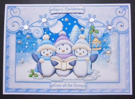 Singing Penguins Christmas Card Topper & Decoupage by Davina Rundle