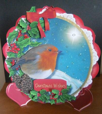 Beautiful Red Plate and Stand with Robin by Davina Rundle