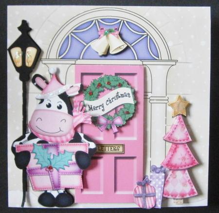 Milly Moo Cow Christmas Door 3D Decoupage by Davina Rundle