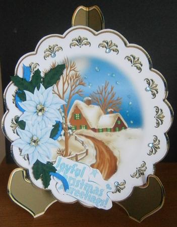 Snow Covered Cottage with Poinsettias Plate & Stand by Davina Rundle