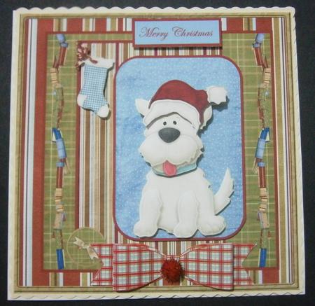 Christmas Dog with His Santa Hat Card and Decoupage by Davina Rundle