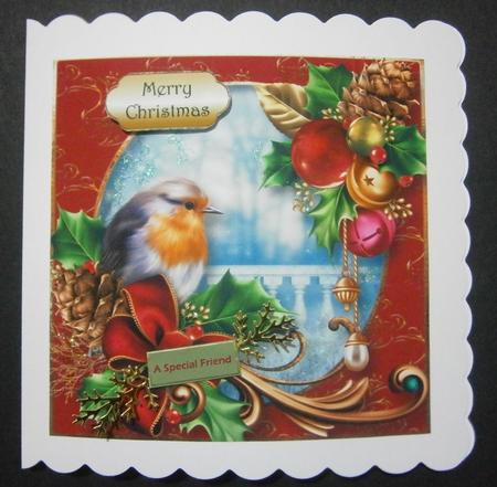 Robin, Holly & Baubles 8x8 by Davina Rundle