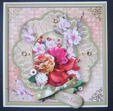 Faux Flower Posy Decoupage Card Front by Davina Rundle