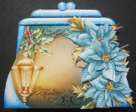 Handbag Shape Card Christmas Blue Poinsettia by Davina Rundle
