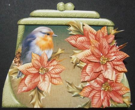 Handbag Shape Card Christmas Red Poinsettia by Davina Rundle