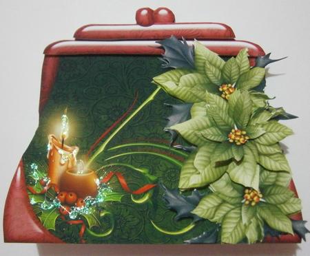 Handbag Shape Card Christmas Green Poinsettia by Davina Rundle