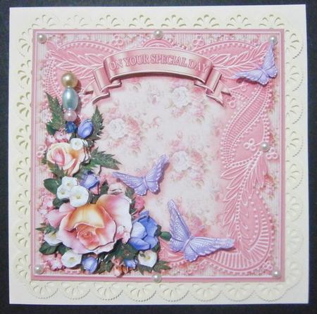 Peach Roses and Lilac Flowers on a Lace Frame Decoupage by Davina Rundle