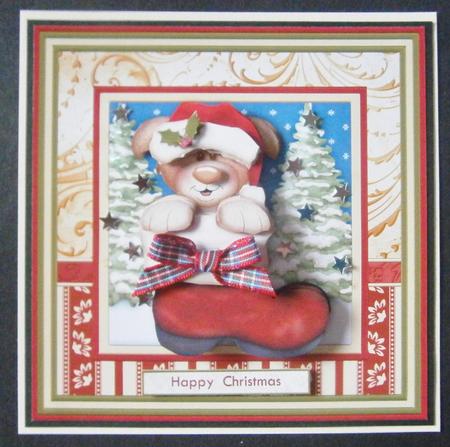 Pup in Santa Boot Christmas Card Mini Kit & Decoupage by Davina Rundle