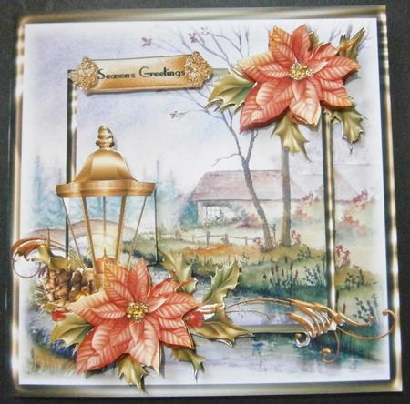 Beautiful 6x6 Poinsettia Lantern Winter Scene Topper by Davina Rundle