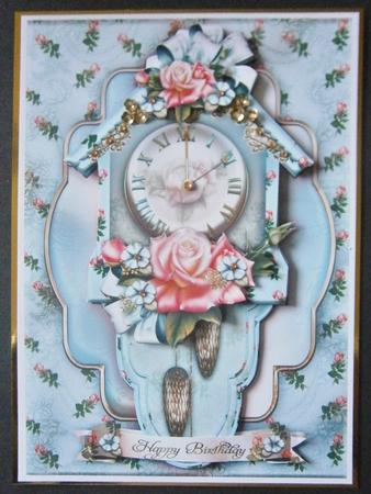 Soft Blue Vintage Wall Clock with Roses by Davina Rundle