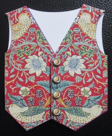 Strawberry Thief - William Morris Mens Waistcoat Card Topper by Davina Rundle