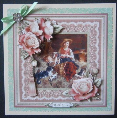 Vintage Farmyard Kittens & Roses Card Topper & Decoupage by Davina Rundle