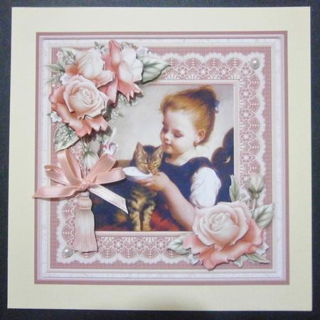 Feeding the Kitten Card Topper & Decoupage by Davina Rundle
