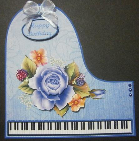Blue Rose Piano Card Front by Davina Rundle