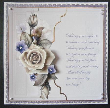 Rose and Viola Card with Decoupage by Davina Rundle
