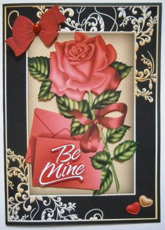 Be Mine! Pretty Red Rose with Letter and Bow in Ornate Frame by Davina Rundle