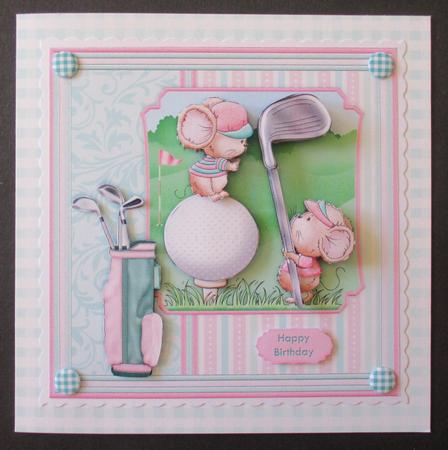 Fore You Golf Mice 8x8 Pink Mini Kit & Decoupage by Davina Rundle