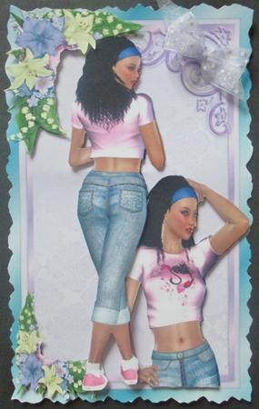 Modern Girl in Denim in Flower Frame by Davina Rundle