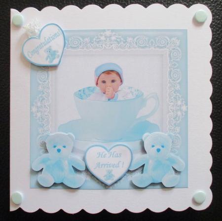 Baby Boy in a Teacup - 8 x 8 Card Topper by Davina Rundle