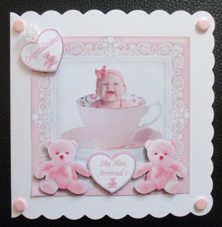 Baby Girl in a Teacup - 8 x 8 Card Topper by Davina Rundle