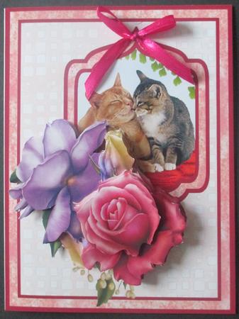 Cats and Roses Card Front by Davina Rundle