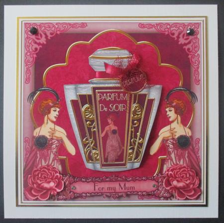 Cerise Art Deco Perfume My Mum 7in Decoupage Topper by Davina Rundle