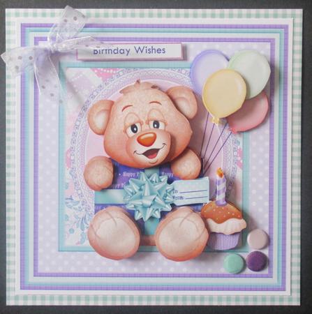 Birthday Bear 8x8 Mini Kit & Decoupage by Davina Rundle