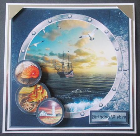 Galleon Ship at Sea Card with Decoupage by Davina Rundle