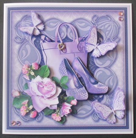 Lilac Shoes & Handbag with Roses & Butterflies 8x8 Decoupage by Davina Rundle