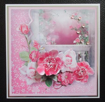 Pink Flower Balcony Card Front by Davina Rundle