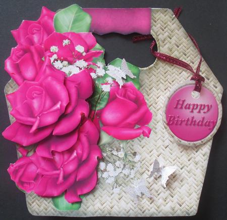 Magenta Roses Basket Tote Card Mini Kit by Davina Rundle