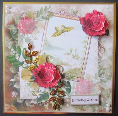 Red Rose and Swallowtail Card with Decoupage by Davina Rundle