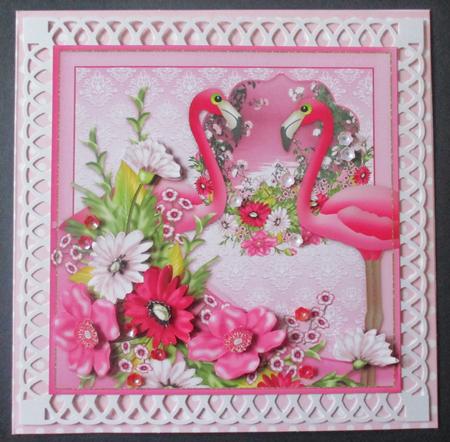 Flamingo Bouquet 8x8 Card Front by Davina Rundle